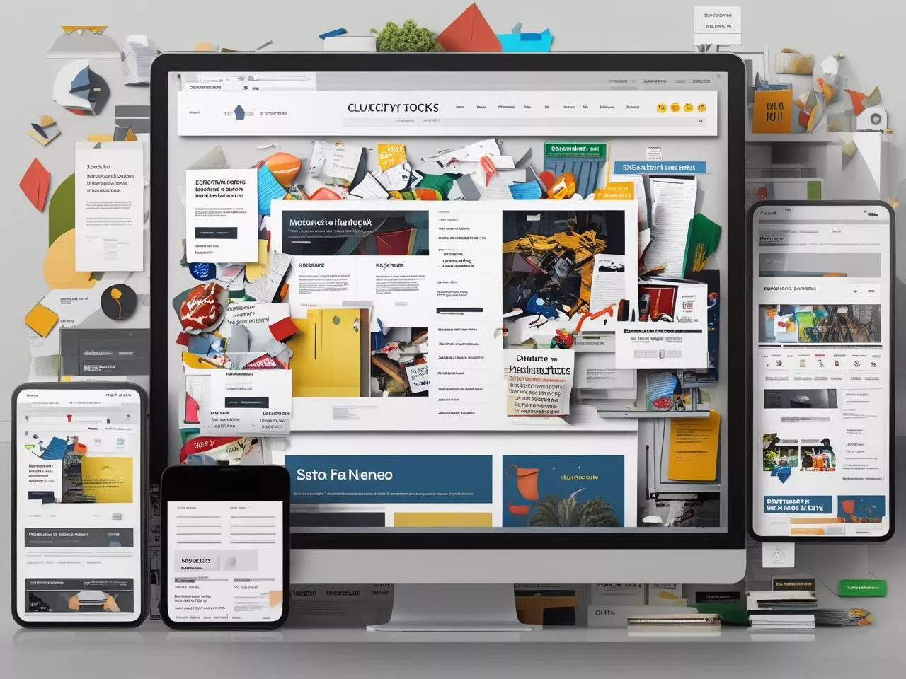 Screenshot von unübersichtlicher Website auf cem PC und Smartphones