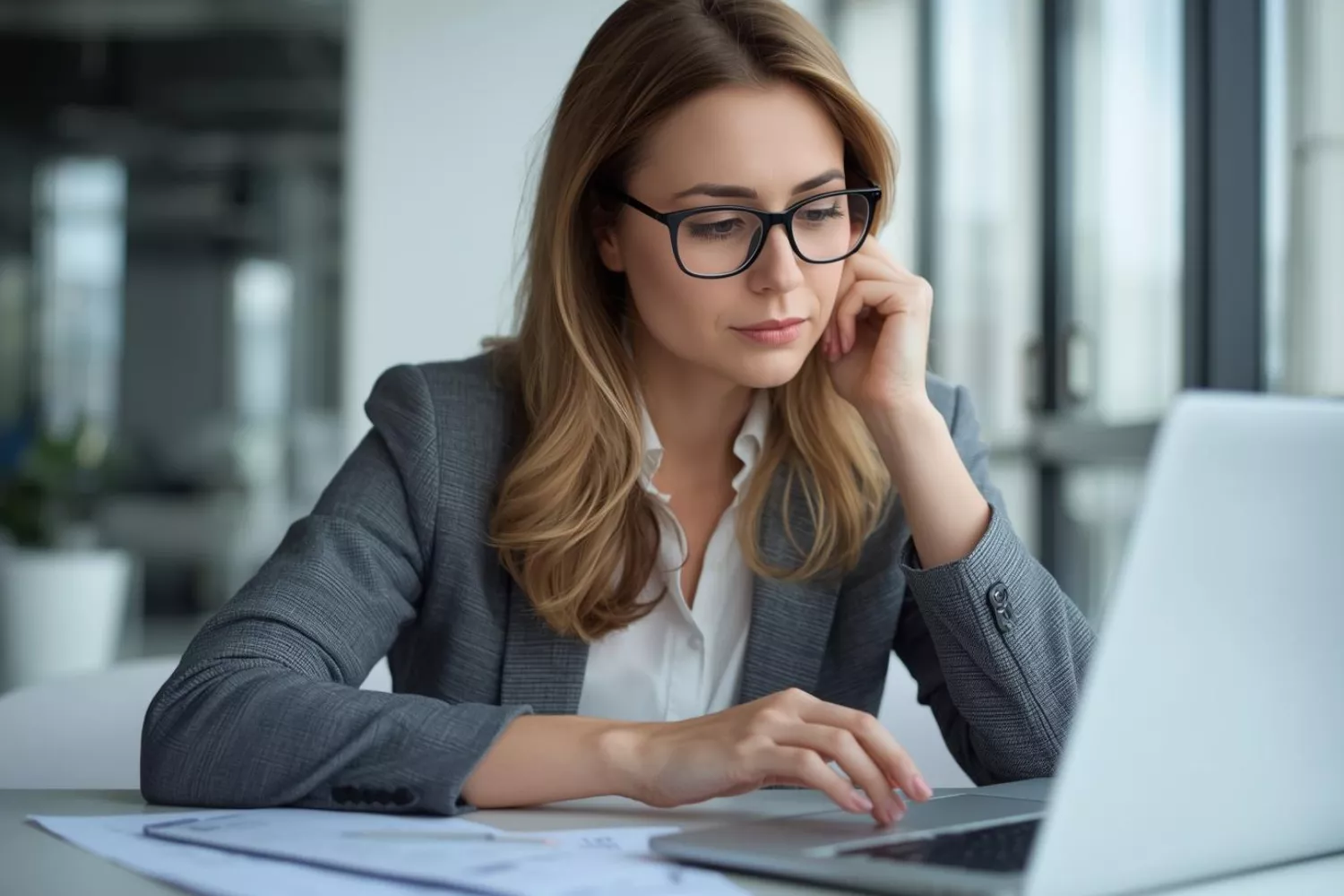 Unternehmerin überprüft ihre Preiskalkulation am Laptop