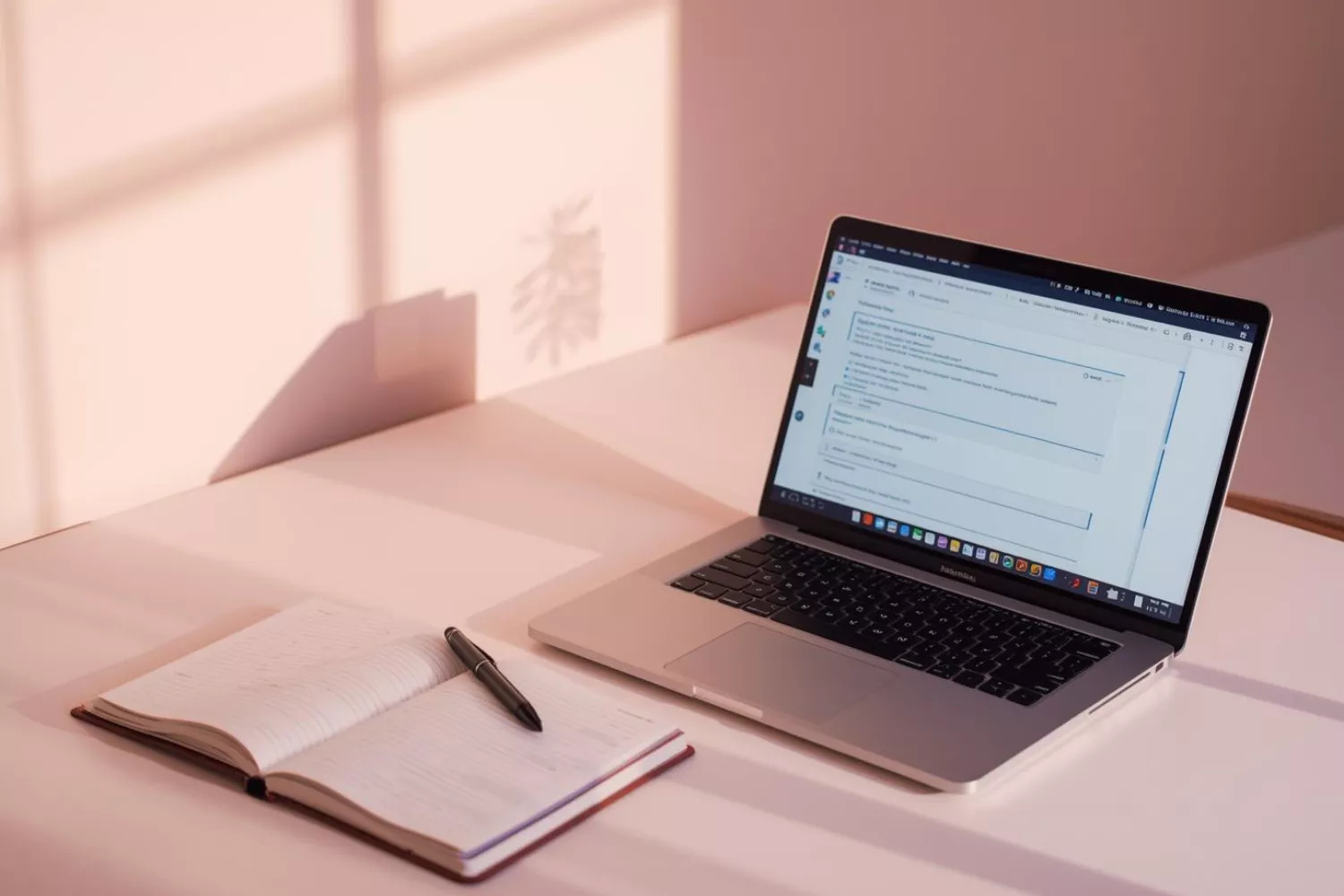 Geöffneter Laptop am Schreibtisch mit To-dos