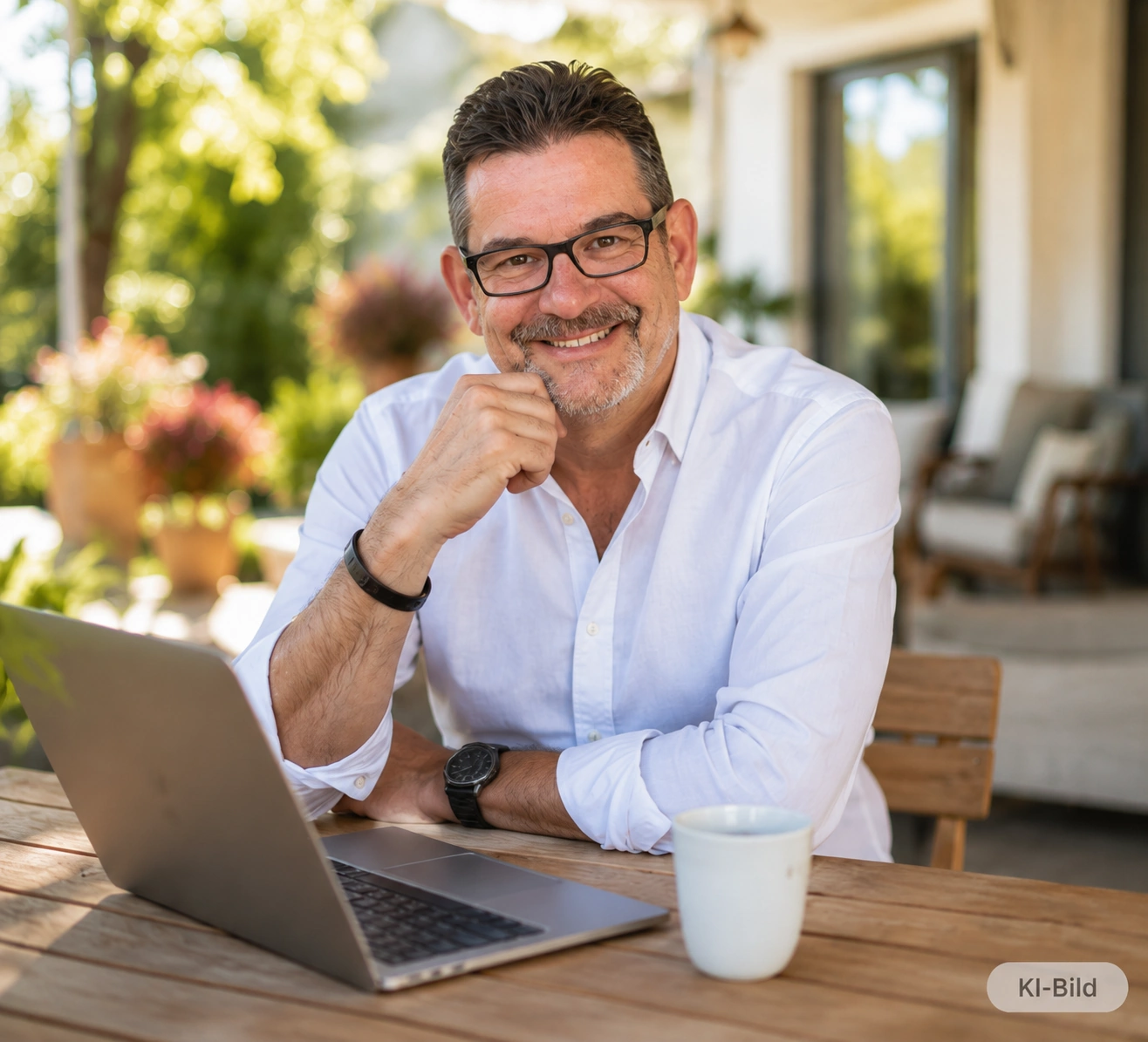 Markus am Laptop im Garten