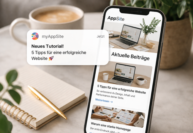 Ansicht Smartphone Firmen-App mit Pushnachricht