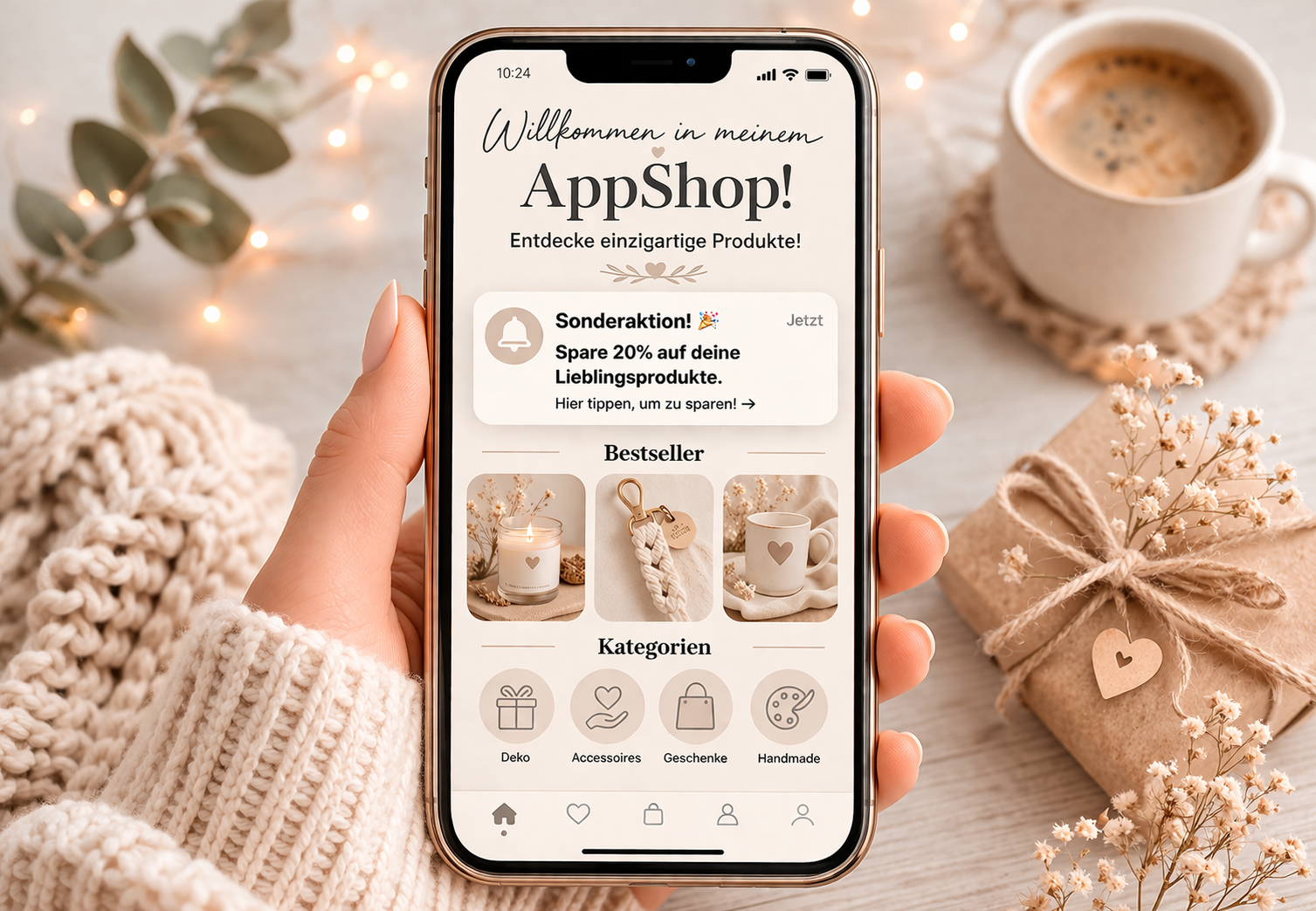 Smartphone AppShop mit Pushnachricht